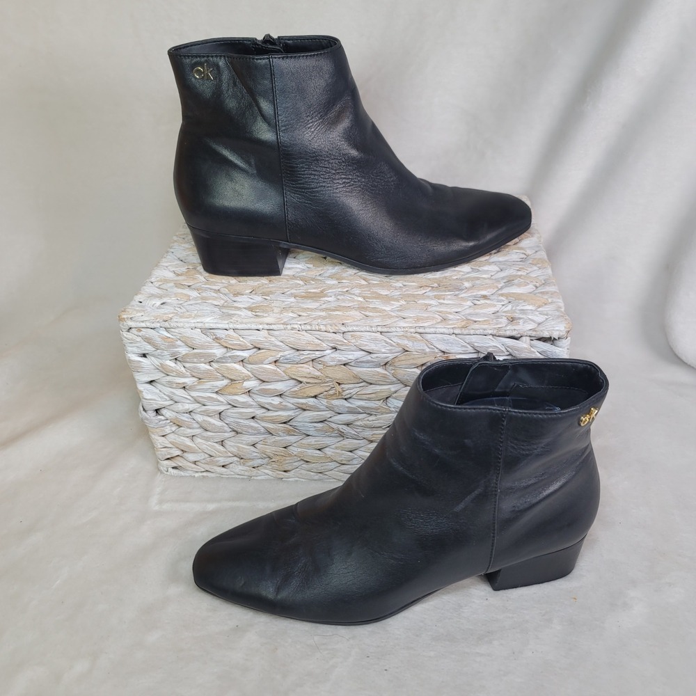 Calvin Klein Whimsigoth Black Leather Ankle Boots Office Clubwear Comfy Size 9